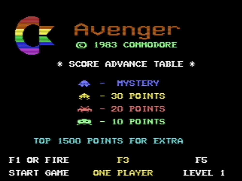 Title Screen of Avenger for Commodore 64